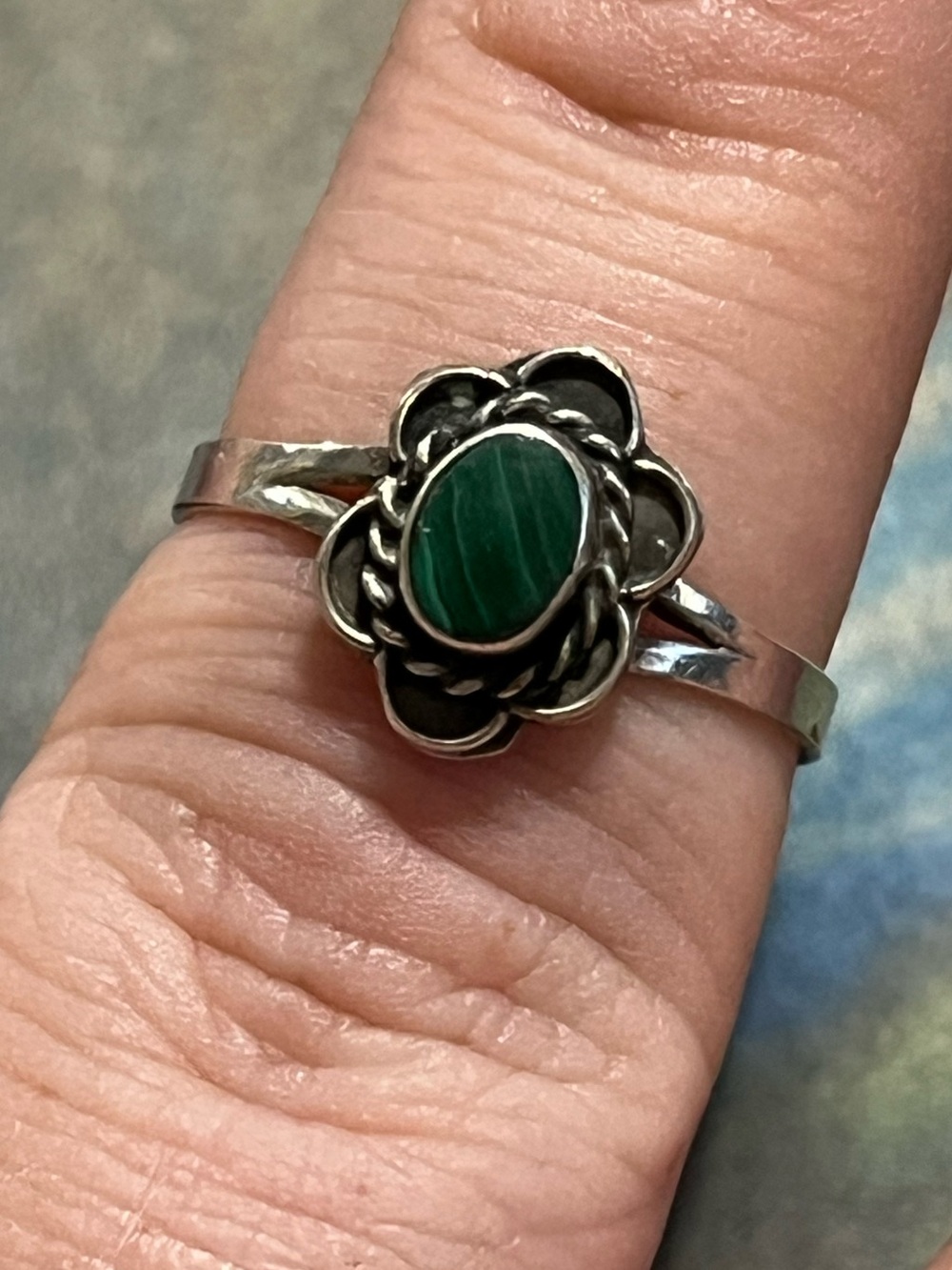 Vintage Mexico Sterling Silver 925 Malachite Statement Ring - Size 5.75